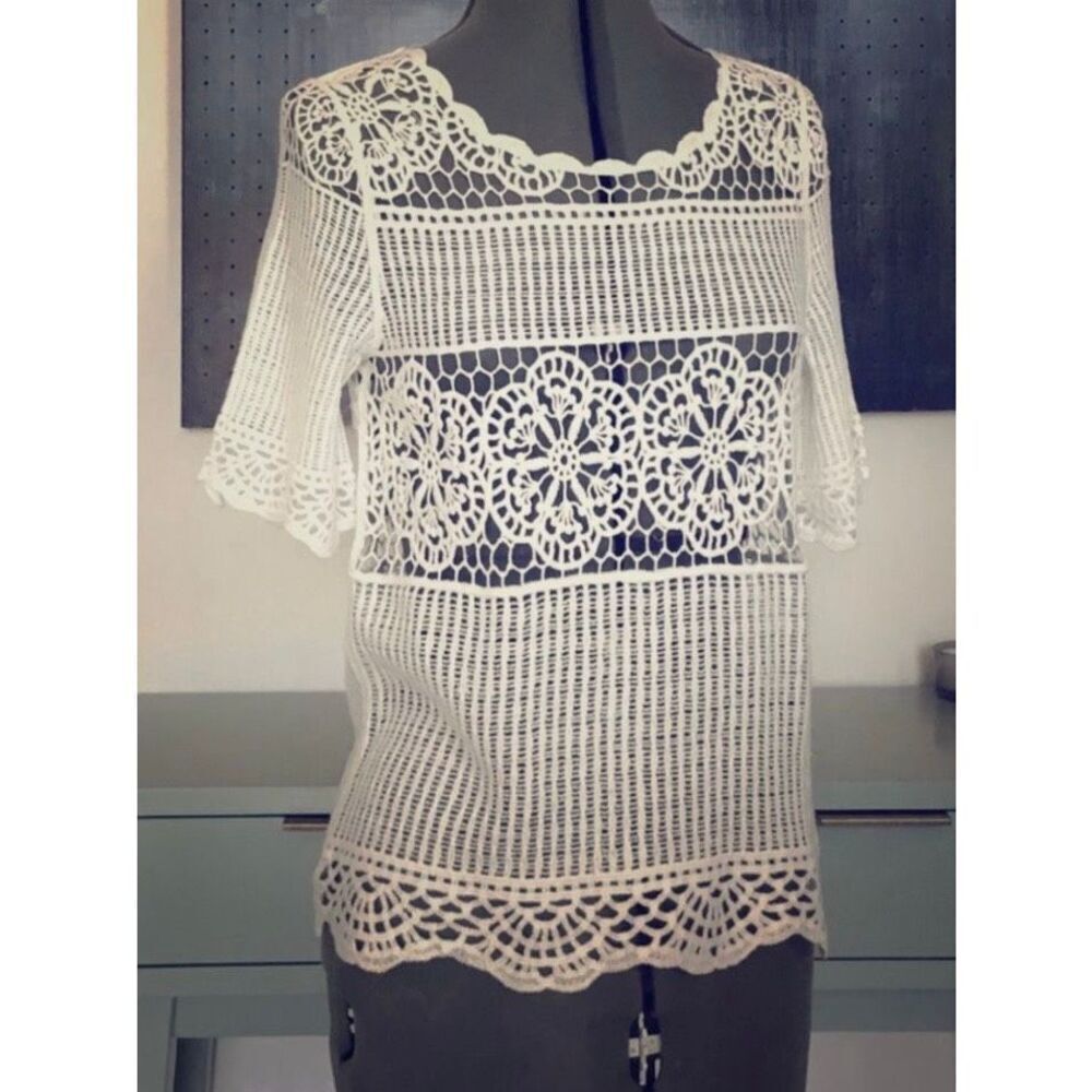 NEW James Coviello For Anthropolgie Women’s XS Lace Top - Picture 4 of 7